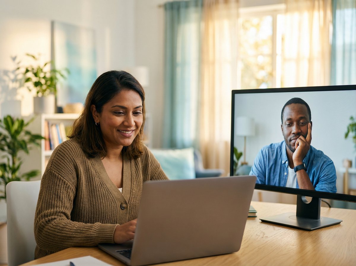 Counselor in a virtual therapy session with a client