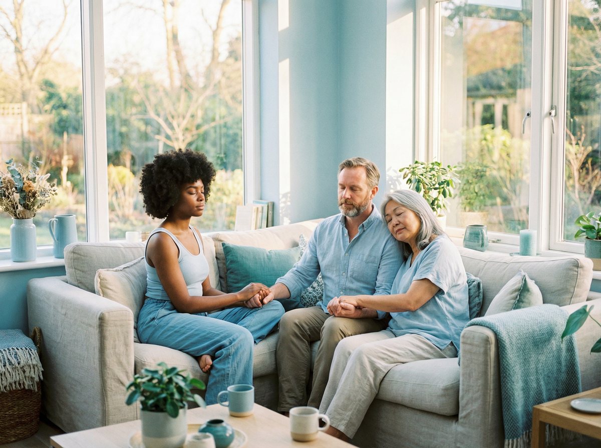 Diverse group in a calming wellness session
